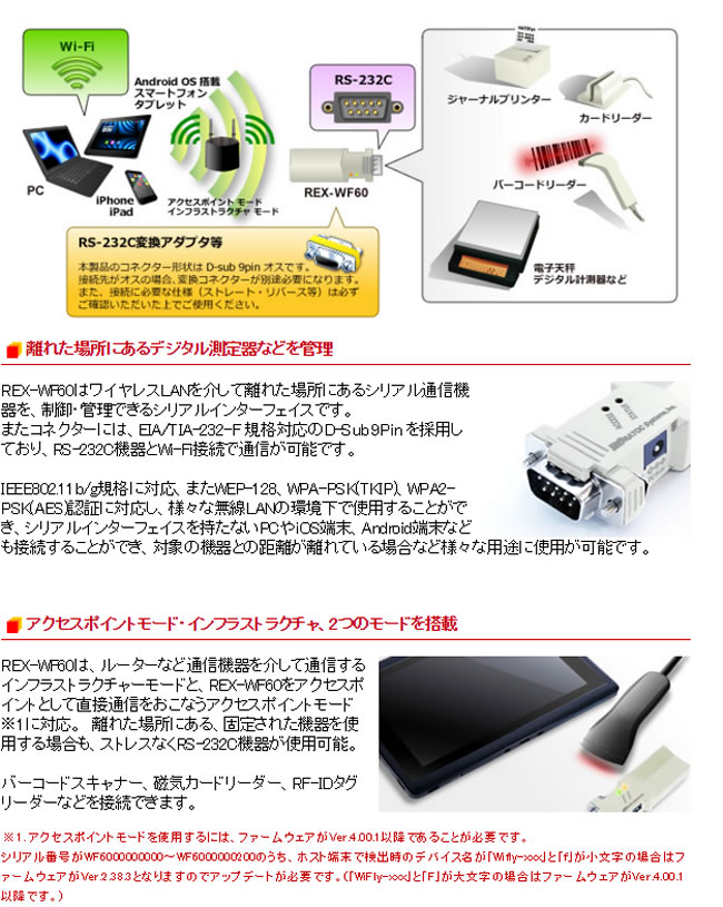 計測器ワールド(日本電計株式会社) / REX-WF60 Wi-Fi RS232C 変換